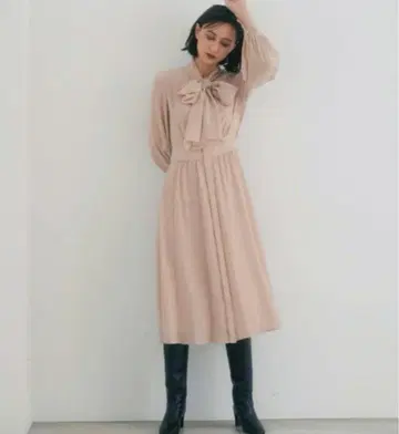 ANAYI 아나이 시어 도비 보타이 원피스 핑크 베이지 38