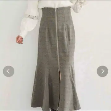 머큐리 듀오 프론트 지퍼 머메이드 롱 스커트 글렌체크