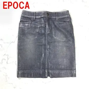 A4252 에포카 미디 스커트 데님 면 타이트 라메 그레이 40