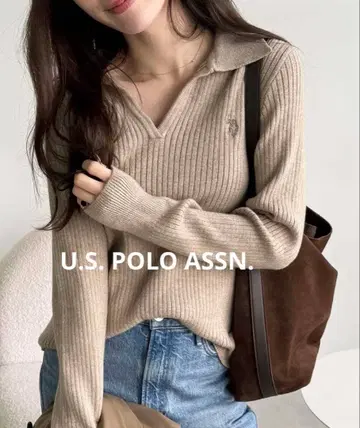U.S. POLO ASSN. 베이지 리브 니트
