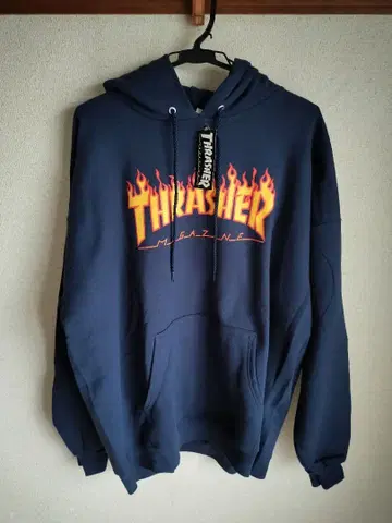 새상품 THRASHER 트레셔 후드티 네이비 XL 프레임 로고