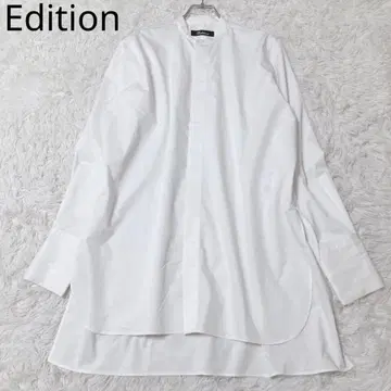 에디션 긴팔 셔츠 화이트 면 혼방 일본제 사이드 슬릿 길어진 기장 출퇴근