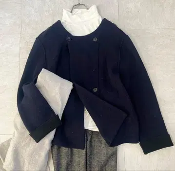 갤러리 비 더블 니트 가디건 네이비 더블 페이스