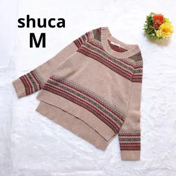슈카 니트 스웨터 울 혼방 기하학 패턴 M 캐주얼 여성용 긴팔