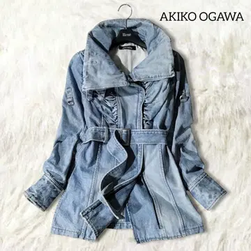 아키코 오가와 데님 자켓 블루종 일본제 셔링 벨트 개성적