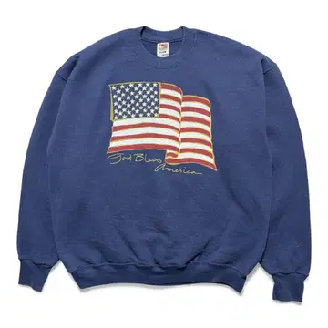 USA 구제 의류 성조기 크루넥 맨투맨 트레이닝복 프린트 네이비