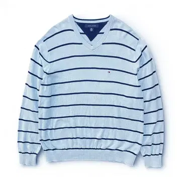 구제 의류 타미힐피거 코튼 니트 V넥 보더 무늬 스웨터