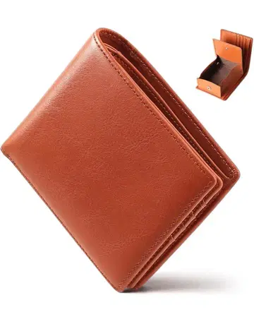 [Hixsun] 지갑 남성용 2단 천연 가죽 얇은 타입 컴팩트 접이식