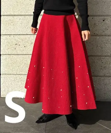 JENNE 랜덤 펄 니트 스커트 레드 S
