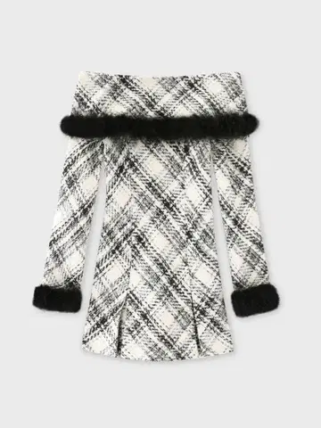 Off shoulder roving check mini onepiece