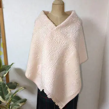 쇼와 레트로 자수풍 꽃무늬 핑크 기모노 숄 스톨