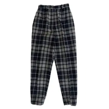 70S~80S 빈티지 울 슬랙스 네이비와 화이트 체크 무늬