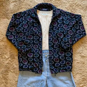 land's end 랜드스엔드 플리스 USA제 올 패턴 리프