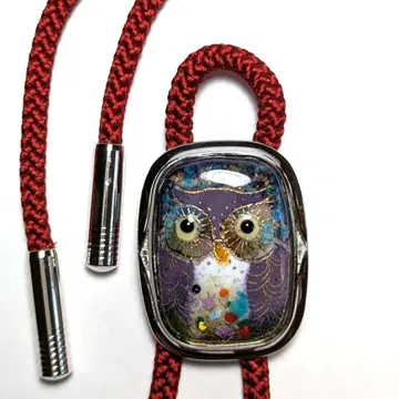 nlt48 새상품 루프 타이/볼로 타이 실버 x 칠보 올빼미 실크 레드