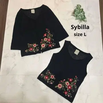 새상품급 시빌라 앙상블 울 모헤어 L 꽃무늬 자수 블랙