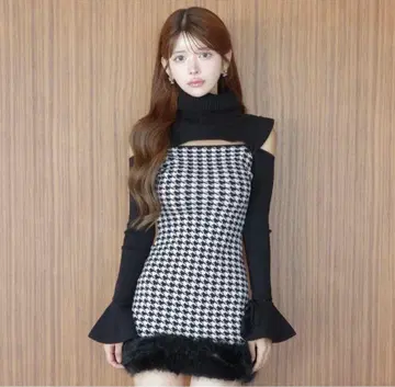 Randy 2way 하운드 투스 퍼 미니 원피스