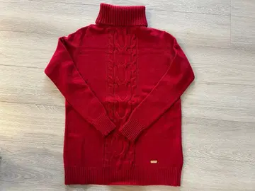 BLUELABEL 터틀넥 케이블 짜임 니트 빨간색