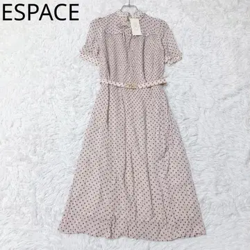에스파스 원피스 도트 무늬 벨트 포함 롱 기장 리본 레트로 핑크 M