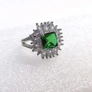s925 각인 크리스탈 장식 에메랄드 실버 반지 15호 A-25