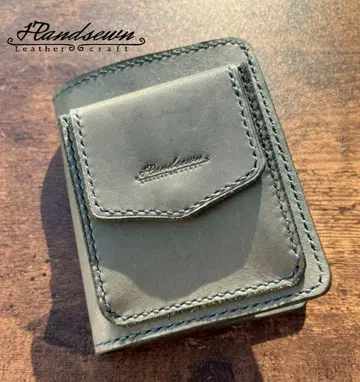 핸드메이드 천연 가죽 컴팩트 2단 접이식 지갑