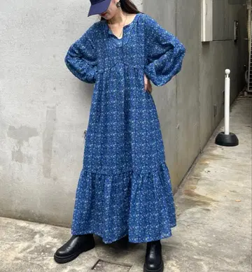 (미사용 택 포함) 빈티지 플라워 무늬 파이핑 티어드 원피스