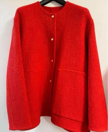 미사용 새상품! drawer 트위드 노카라 자켓 레드 38