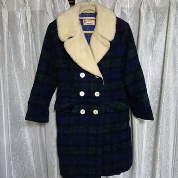 Rothschild 네이비 그린 체크 롱 코트