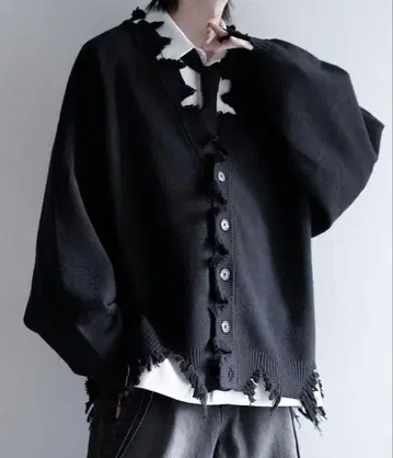 [cussil/쿠실] 더블 자카드 루즈 실루엣 데미지 가디건