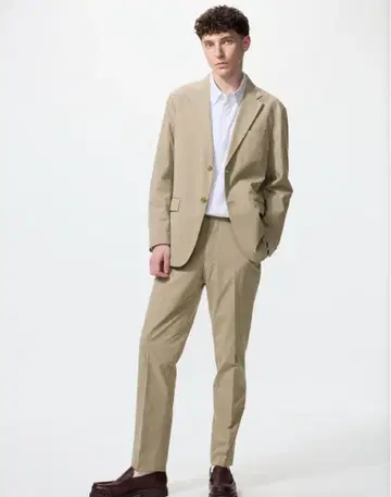 베이지 캐주얼 수트 싱글 버튼