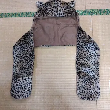 표범 무늬 고양이 귀 달린 후드 머플러 헤이세이 레트로