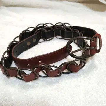 90s 가죽 체인 디자인 벨트 브라운 빈티지