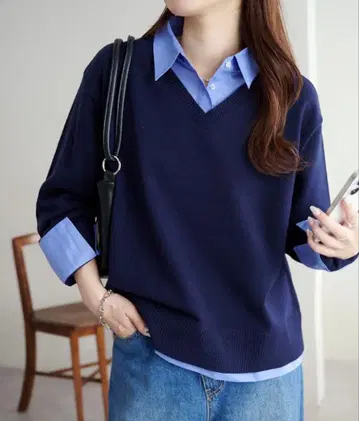 DISCOAT 셔츠 레이어드 풀오버 네이비 F