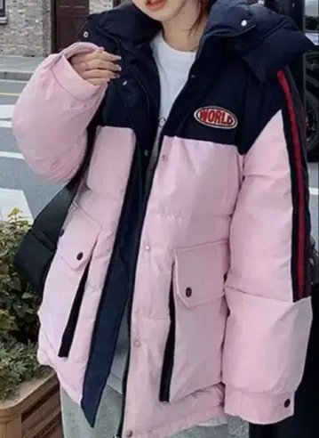 여성용 후드 부착 자켓 핑크/네이비