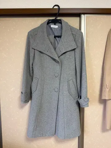 OFUON 울 혼방 롱 코트 그레이 사이즈 38