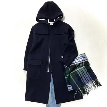 컨디션 최상 오르치발 지롱라무 멜톤 지퍼 후드 히요쿠 울 코트 네이비