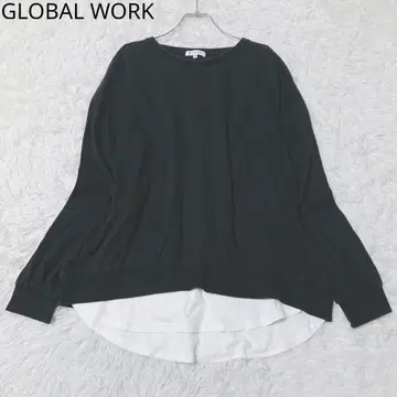 글로벌 워크 맨투맨 레이어드 라운드 헴 면 무지 블랙 M