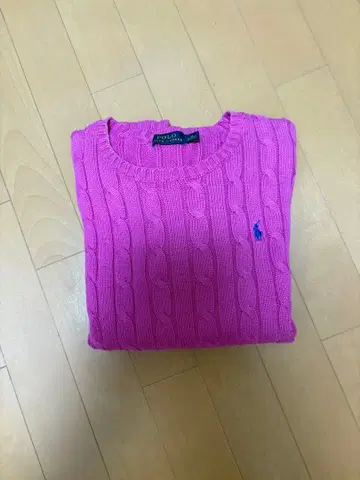 Polo 케이블 니트 스웨터 긴팔 핑크
