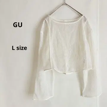 GU 지유 메쉬 상의 L 화이트 긴팔 숏 기장 캐주얼