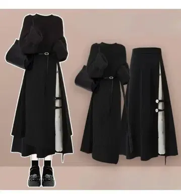 리브 블랙 스커트 셋업