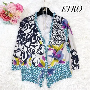 새상품급 ETRO 에트로 프릴 옷깃 올 패턴 로고 가디건 화려함 46