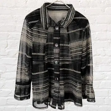 모드카요 시어 셔츠 보더 블라우스 파워 숄더 냉방병 예방 겉옷