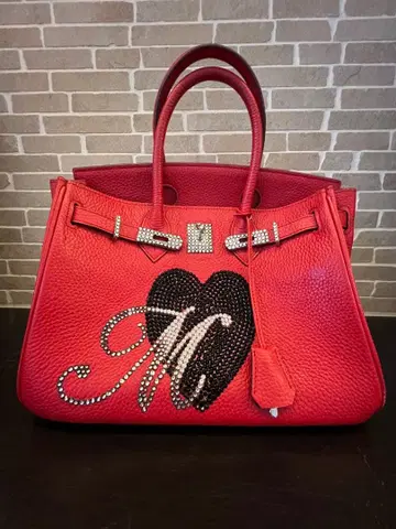 크리스마스 SALE ] 빨간색 가죽 핸드백 하트 장식