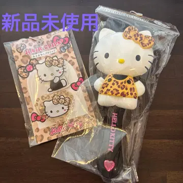 미사용 새상품 헬로키티 헤어 브러쉬 & 라메키라 헤어 클립 레오파드 무늬