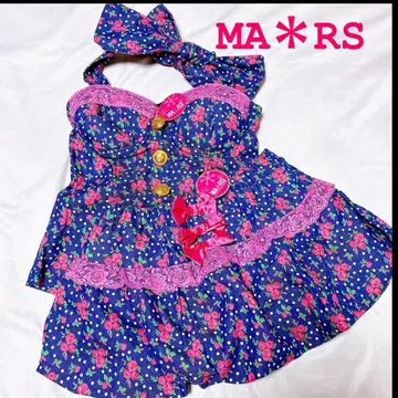 [택 포함 새상품] MARS 마즈 도트 장미 패턴 데님 셋업