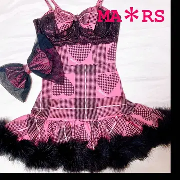 MARS 마즈 하트 글렌체크 무늬 미니 원피스 머리핀 포함