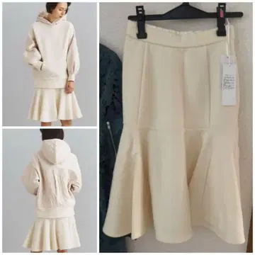 새상품 저지 프릴 스커트 36 아이보리 셋업