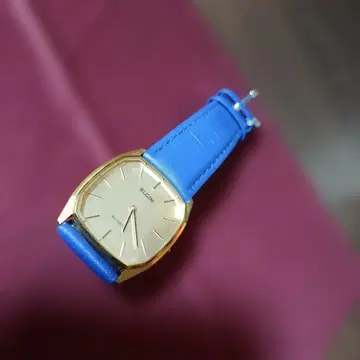배터리 방전 정크 취급 ELGIN 아날로그 손목시계 파란색 가죽