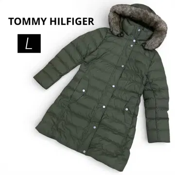 새상품급 타미힐피거 다운 자켓 롱 기장 후드 부착 카키 L