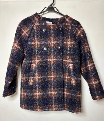 grove 그로브 체크 무늬 더블 버튼 체스터 코트