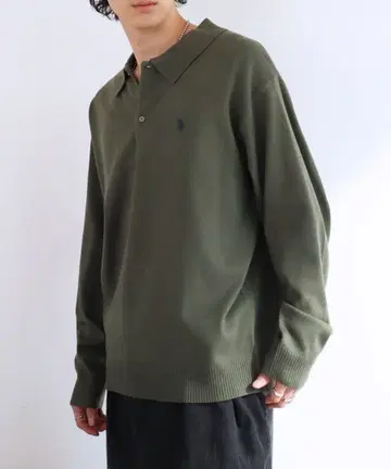 [ U.S. POLO ASSN. ] 긴팔 니트 피케 셔츠 카키